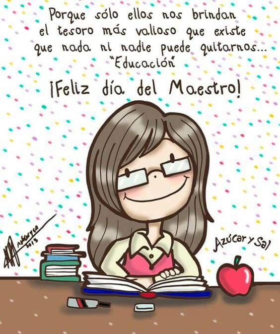 maestra en el escritorio con manzana