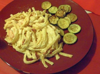 pasta alfredo con camarones