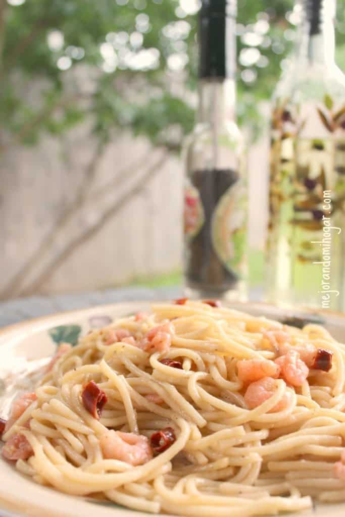 Spaghetti con Camarones al Ajillo Receta