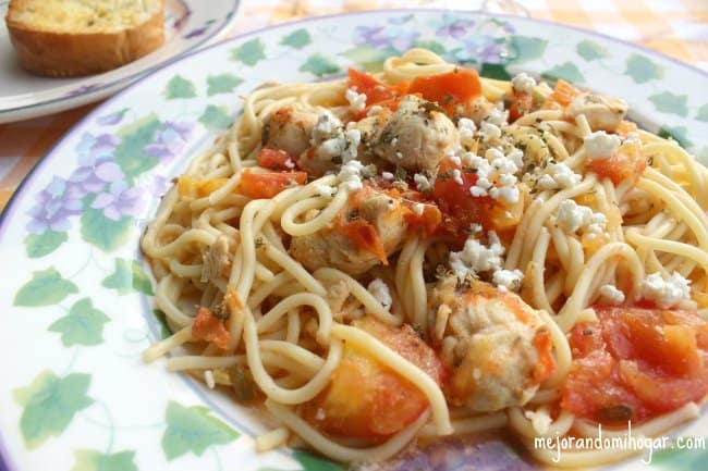 receta spaghetti con pollo y salsa de tomate picante