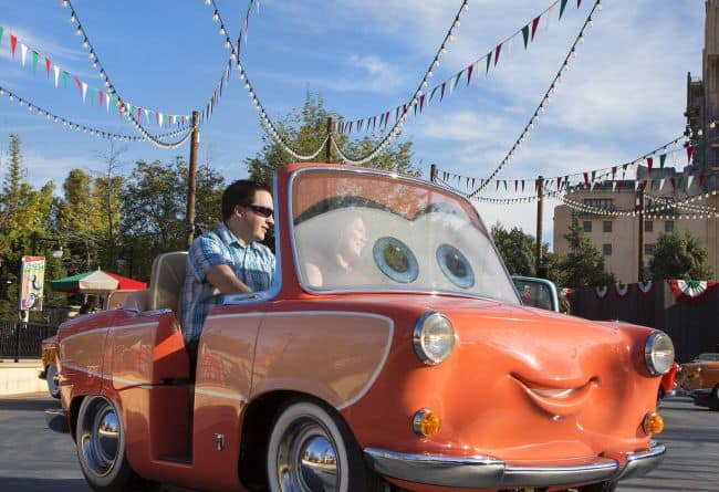 LUIGI’S ROLLICKIN’ ROADSTERS (ANAHEIM, Calif.) – Opening March 7, 2016, Luigi’s Rollickin’ Roadsters is an exciting new attraction in Cars Land, at Disney California Adventure Park. At Casa Della Tires, miniature Italian roadsters (Luigi’s cousins) move to upbeat music as they perform the traditional dances of their hometown village, Carsoli, Italy. Guests are able to ride along with Luigi’s cousins as they glide and spin across a trackless “dance floor." Each dancing car has its own high-spirited personality and signature dance moves, allowing guests to enjoy a different ride experience depending on which car they board. (Paul Hiffmeyer/Disneyland Resort)