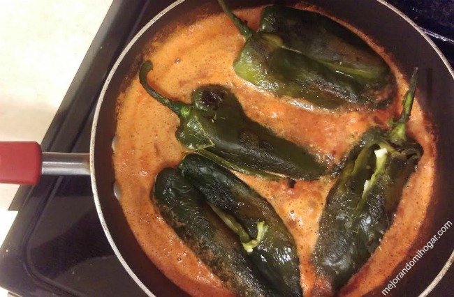 CHEESE STUFFED POBLANO PEPPERS in tomato sauce