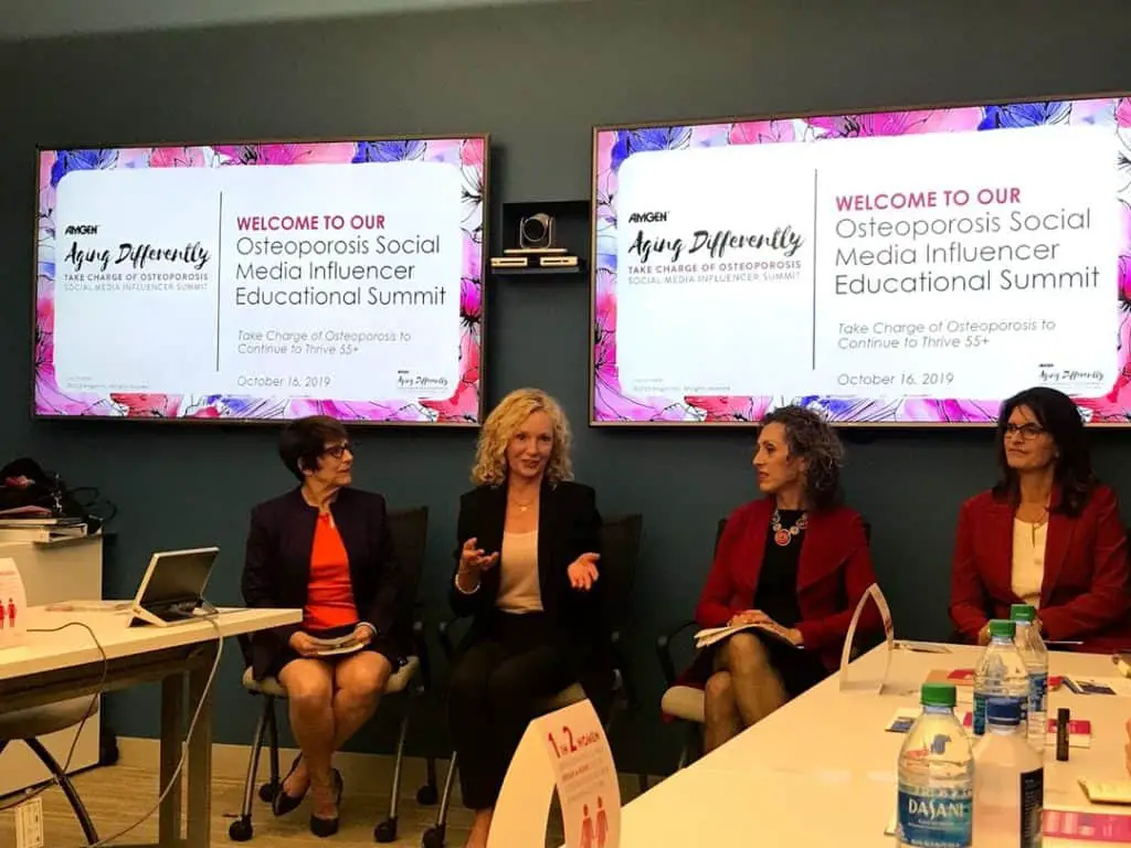 Dra. Michele McDermott, US Medical Director for Amgen; Barbara Hannah Grufferman, Bone Health Ambassador, National Osteoporosis Foundation; Dra. Andrea Singer, Chief Medical Officer for the National Osteoporosis Foundation y Dra. Mary Oates, US Medical Director for Amgen.