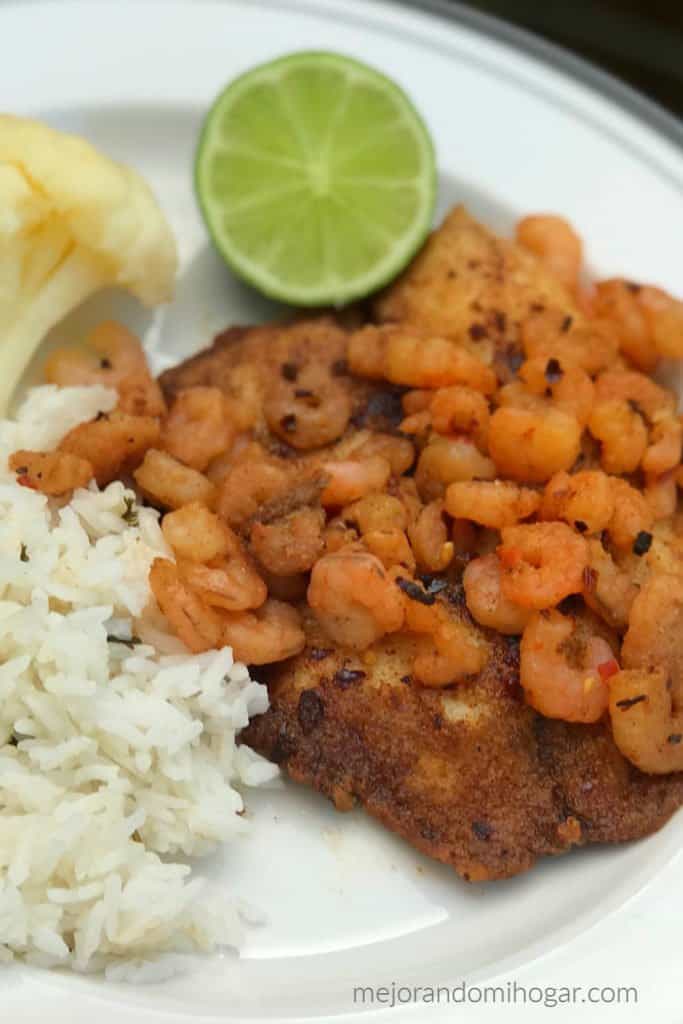 fish with shrimp and chile de arbol