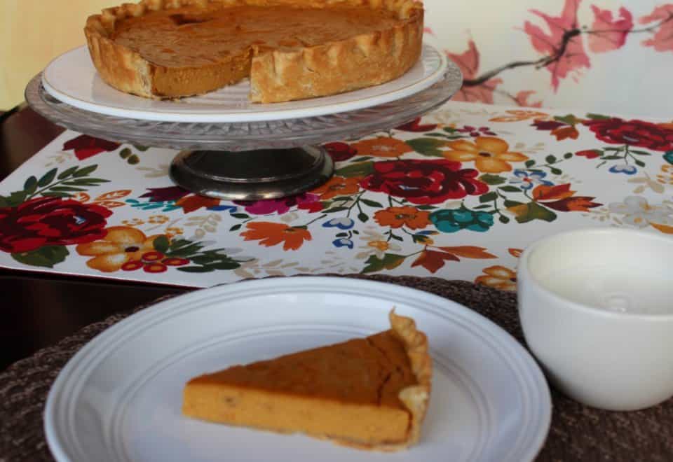 pumpkin cheesecake mexican style over a pioneer woman placemat