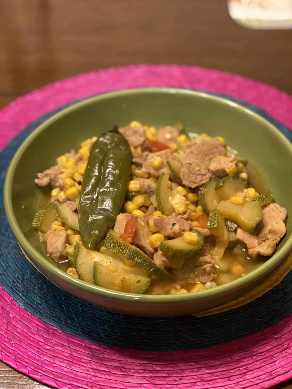 calabacitas with pork and corn kernel